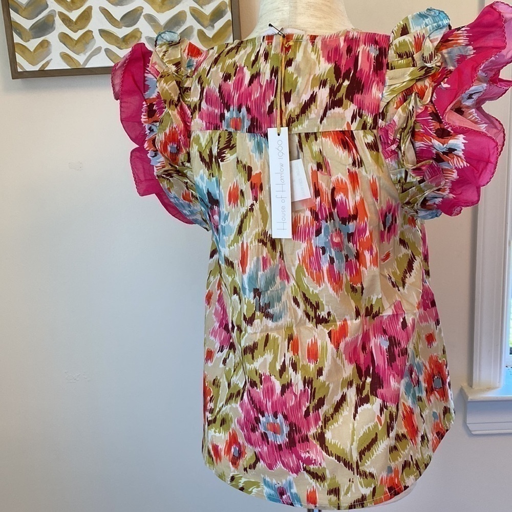 NWT House of Harlow 1960 Zoey Khaki flutter sleeve cotton top - Picture 5 of 12